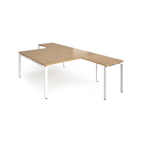 Adapt back to back desks 1600mm x 1600mm with 800mm return desks - white frame, oak top
