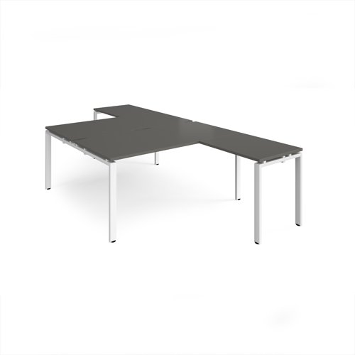 Adapt back to back desks 1600mm x 1600mm with 800mm return desks - white frame, storm grey top