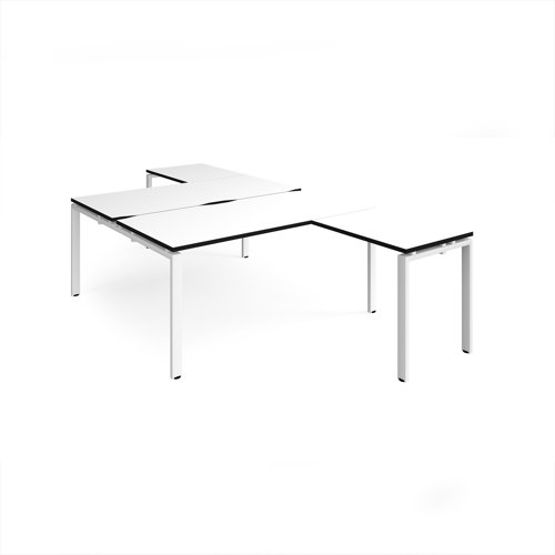 Adapt back to back desks 1600mm x 1600mm with 800mm return desks - white frame, white top, black edge