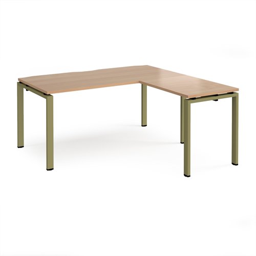 Adapt desk 1600mm x 800mm with 800mm return desk - green frame, beech top