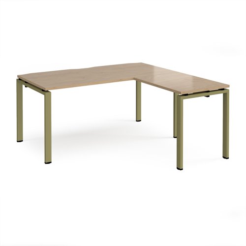 Adapt desk 1600mm x 800mm with 800mm return desk - green frame, kendal oak top