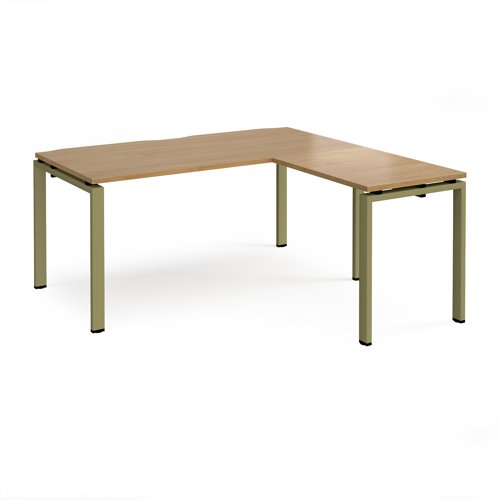 Adapt desk 1600mm x 800mm with 800mm return desk - green frame, oak top