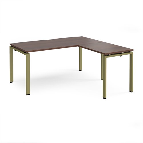 Adapt desk 1600mm x 800mm with 800mm return desk - green frame, walnut top