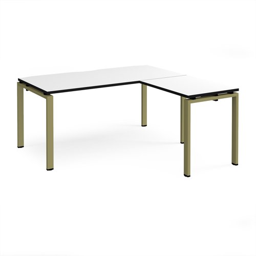 Adapt desk 1600mm x 800mm with 800mm return desk - green frame, white top, black edge