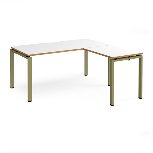 Adapt desk 1600mm x 800mm with 800mm return desk - green frame, white top, oak edge