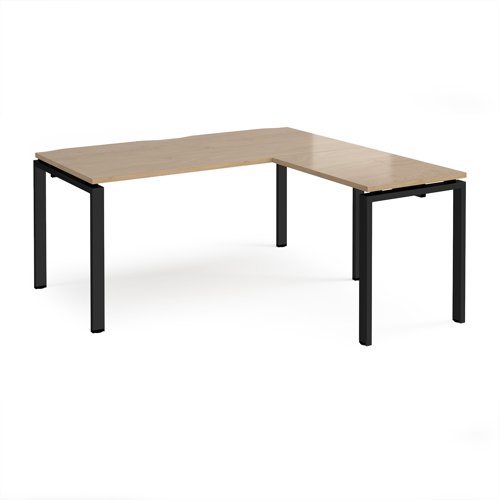 Adapt desk 1600mm x 800mm with 800mm return desk - black frame, kendal oak top