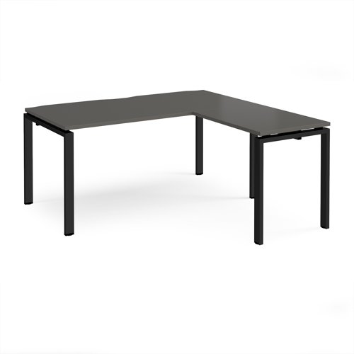 Adapt desk 1600mm x 800mm with 800mm return desk - black frame, storm grey top