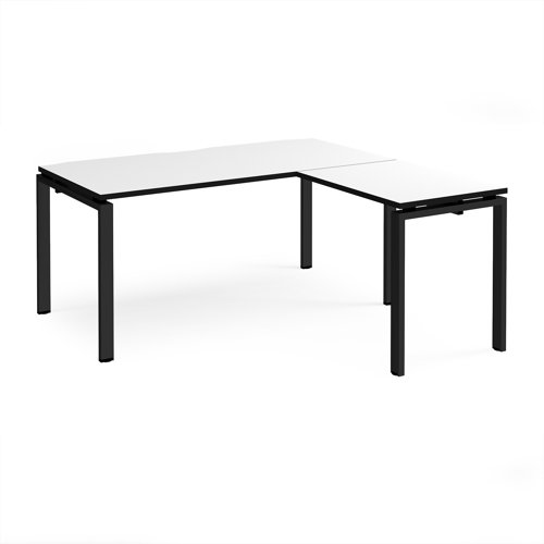 Adapt desk 1600mm x 800mm with 800mm return desk - black frame, white top, black edge