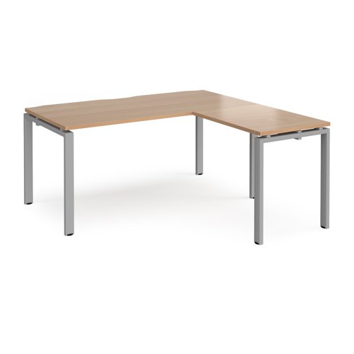Adapt desk 1600mm x 800mm with 800mm return desk - silver frame, beech top