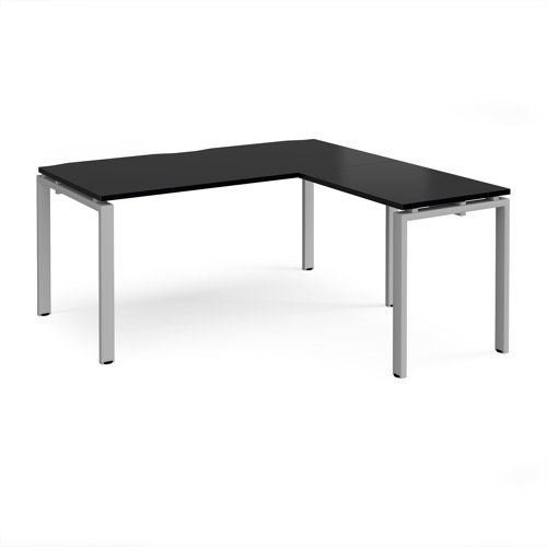 Adapt desk 1600mm x 800mm with 800mm return desk - silver frame, black top