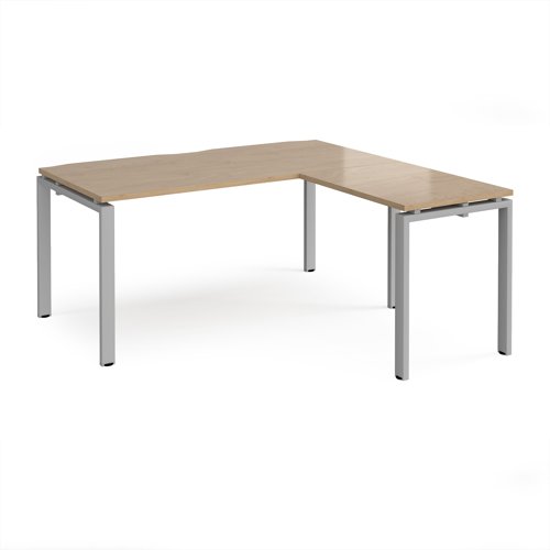 Adapt desk 1600mm x 800mm with 800mm return desk - silver frame, kendal oak top