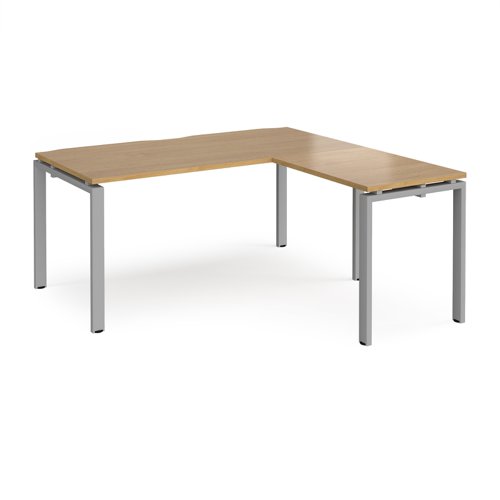 Adapt desk 1600mm x 800mm with 800mm return desk - silver frame, oak top