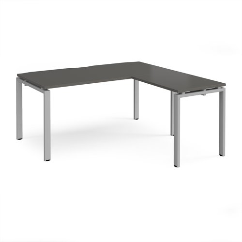 Adapt desk 1600mm x 800mm with 800mm return desk - silver frame, storm grey top