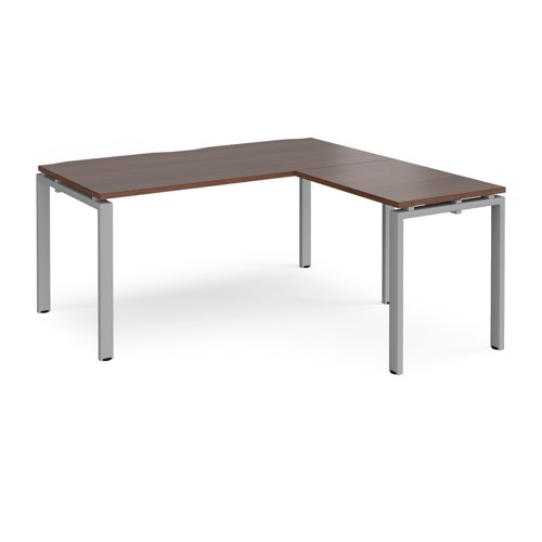 Adapt desk 1600mm x 800mm with 800mm return desk - silver frame, walnut top