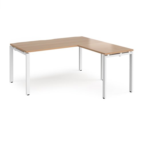 Adapt desk 1600mm x 800mm with 800mm return desk - white frame, beech top
