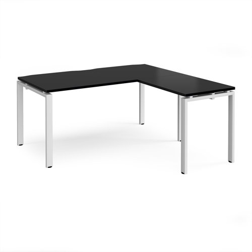 Adapt desk 1600mm x 800mm with 800mm return desk - white frame, black top