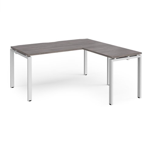 Adapt desk 1600mm x 800mm with 800mm return desk - white frame, grey oak top