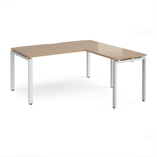 Adapt desk 1600mm x 800mm with 800mm return desk - white frame, kendal oak top