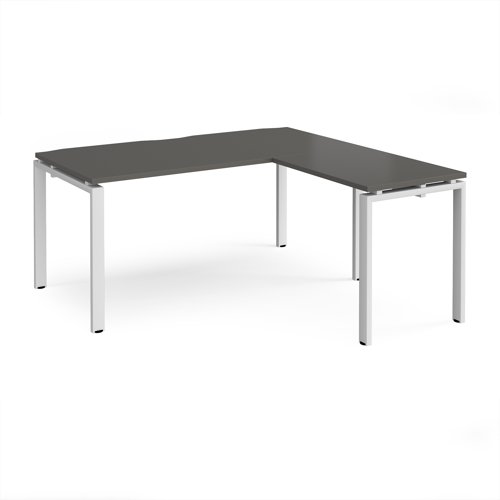 Adapt desk 1600mm x 800mm with 800mm return desk - white frame, storm grey top