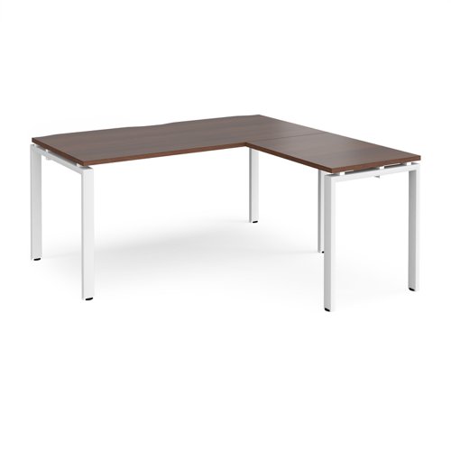 Adapt desk 1600mm x 800mm with 800mm return desk - white frame, walnut top