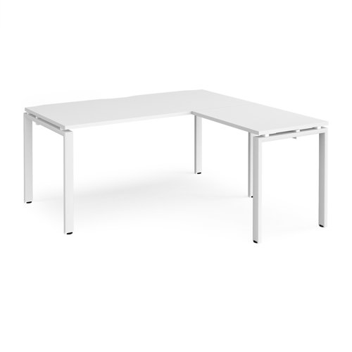 Adapt desk 1600mm x 800mm with 800mm return desk - white frame, white top
