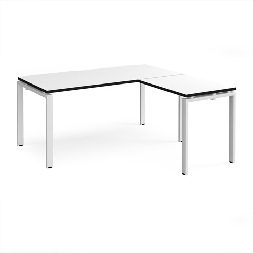 Adapt desk 1600mm x 800mm with 800mm return desk - white frame, white top, black edge