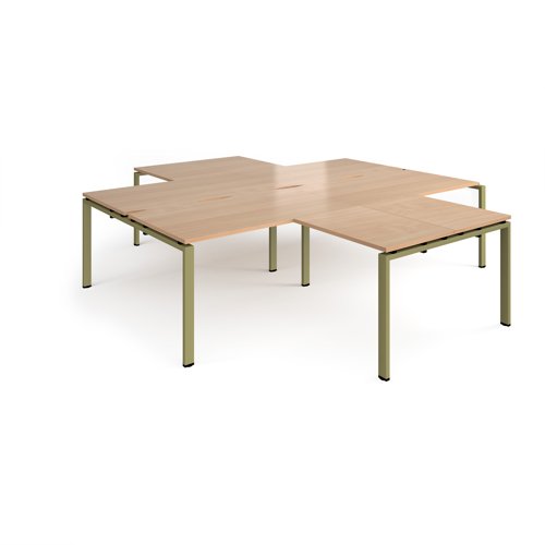 Adapt back to back 4 desk cluster 2800mm x 1600mm with 800mm return desks - green frame, beech top