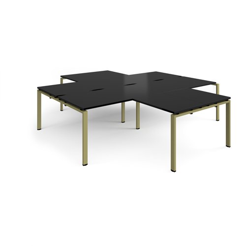 Adapt back to back 4 desk cluster 2800mm x 1600mm with 800mm return desks - green frame, black top