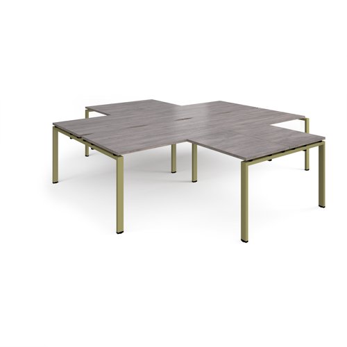 Adapt back to back 4 desk cluster 2800mm x 1600mm with 800mm return desks - green frame, grey oak top