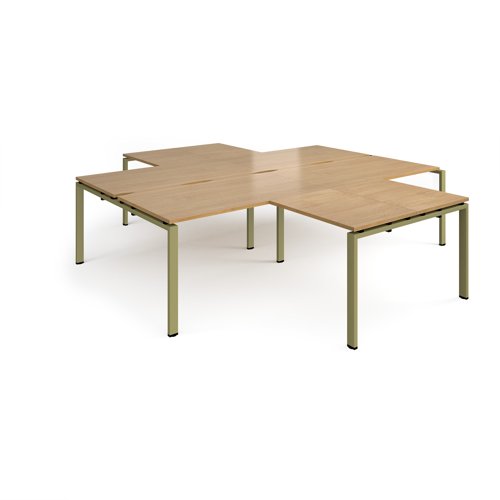 Adapt back to back 4 desk cluster 2800mm x 1600mm with 800mm return desks - green frame, oak top