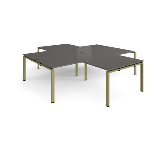 Adapt back to back 4 desk cluster 2800mm x 1600mm with 800mm return desks - green frame, storm grey top