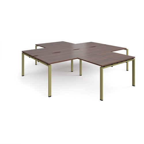 Adapt back to back 4 desk cluster 2800mm x 1600mm with 800mm return desks - green frame, walnut top