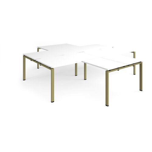 Adapt back to back 4 desk cluster 2800mm x 1600mm with 800mm return desks - green frame, white top
