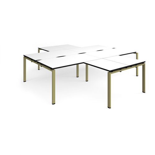 Adapt back to back 4 desk cluster 2800mm x 1600mm with 800mm return desks - green frame, white top, black edge