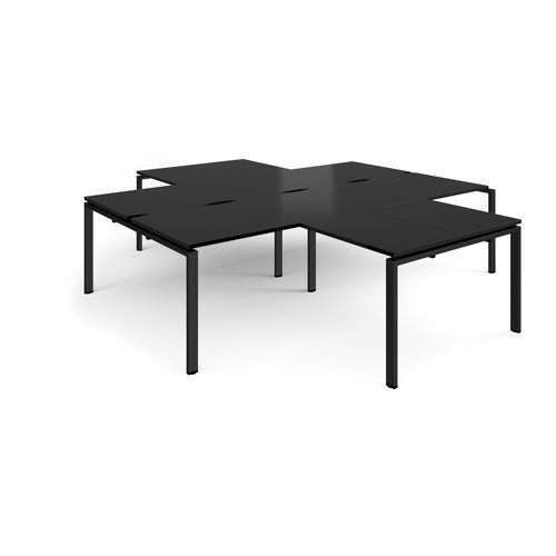 Adapt back to back 4 desk cluster 2800mm x 1600mm with 800mm return desks - black frame, black top