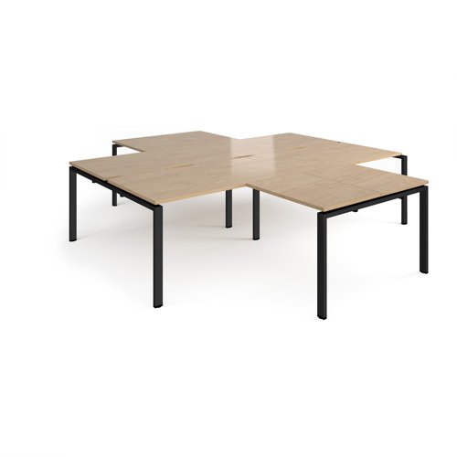 Adapt back to back 4 desk cluster 2800mm x 1600mm with 800mm return desks - black frame, kendal oak top