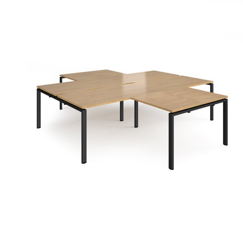 Adapt back to back 4 desk cluster 2800mm x 1600mm with 800mm return desks - black frame, oak top