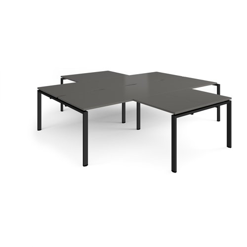 Adapt back to back 4 desk cluster 2800mm x 1600mm with 800mm return desks - black frame, storm grey top