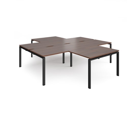 Adapt back to back 4 desk cluster 2800mm x 1600mm with 800mm return desks - black frame, walnut top