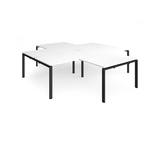 Adapt back to back 4 desk cluster 2800mm x 1600mm with 800mm return desks - black frame, white top