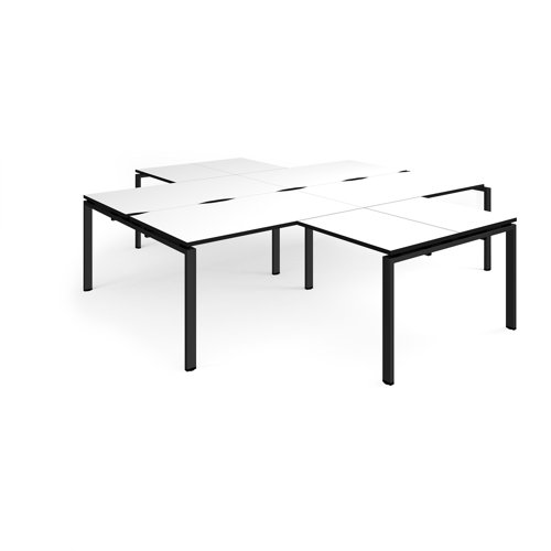Adapt back to back 4 desk cluster 2800mm x 1600mm with 800mm return desks - black frame, white top, black edge