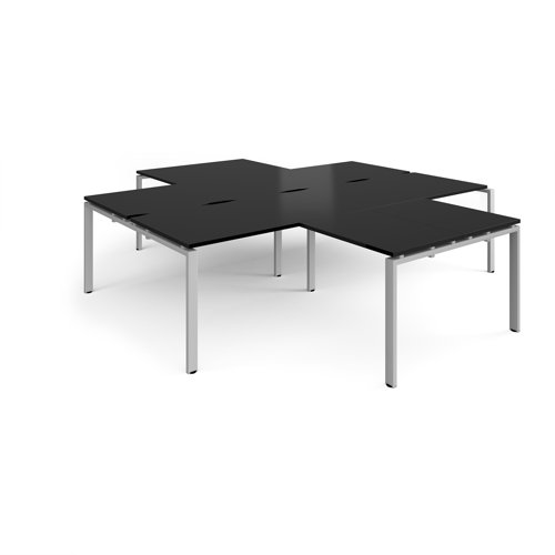 Adapt back to back 4 desk cluster 2800mm x 1600mm with 800mm return desks - silver frame, black top