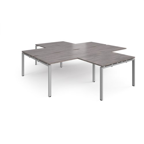 Adapt back to back 4 desk cluster 2800mm x 1600mm with 800mm return desks - silver frame, grey oak top