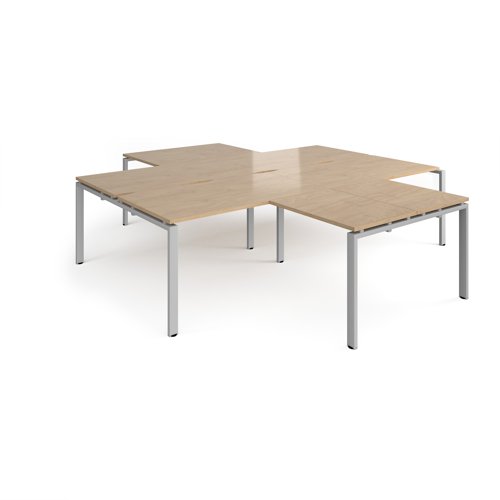 Adapt back to back 4 desk cluster 2800mm x 1600mm with 800mm return desks - silver frame, kendal oak top