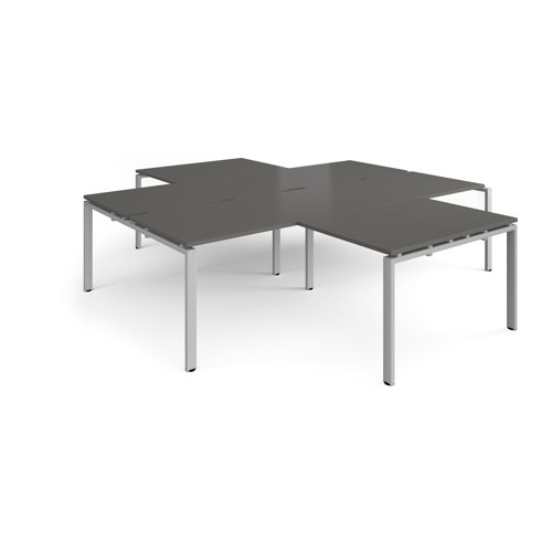 Adapt back to back 4 desk cluster 2800mm x 1600mm with 800mm return desks - silver frame, storm grey top