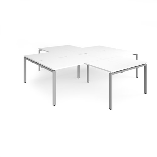 Adapt back to back 4 desk cluster 2800mm x 1600mm with 800mm return desks - silver frame, white top