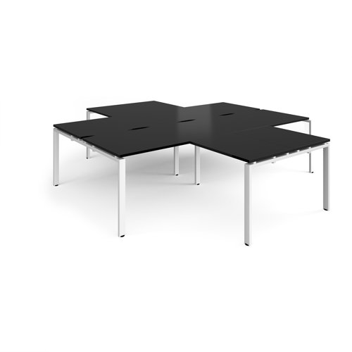 Adapt back to back 4 desk cluster 2800mm x 1600mm with 800mm return desks - white frame, black top