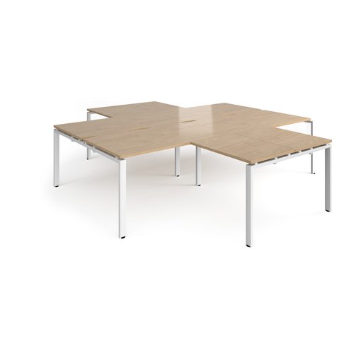 Adapt back to back 4 desk cluster 2800mm x 1600mm with 800mm return desks - white frame, kendal oak top