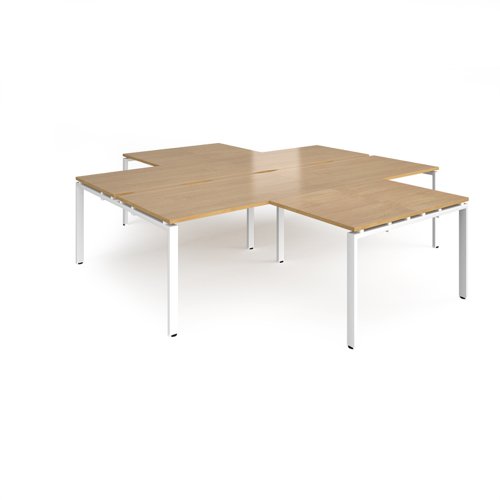 Adapt back to back 4 desk cluster 2800mm x 1600mm with 800mm return desks - white frame, oak top