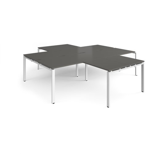 Adapt back to back 4 desk cluster 2800mm x 1600mm with 800mm return desks - white frame, storm grey top